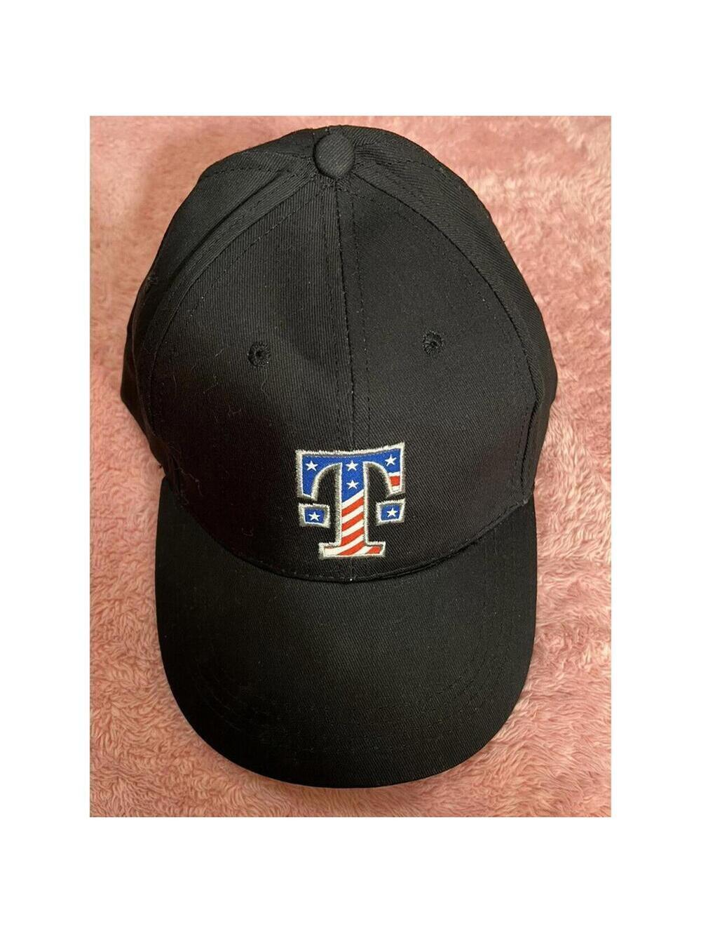 HAT Black Baseball Cap with American Flag 'T' Logo and Camouflage Undervisor